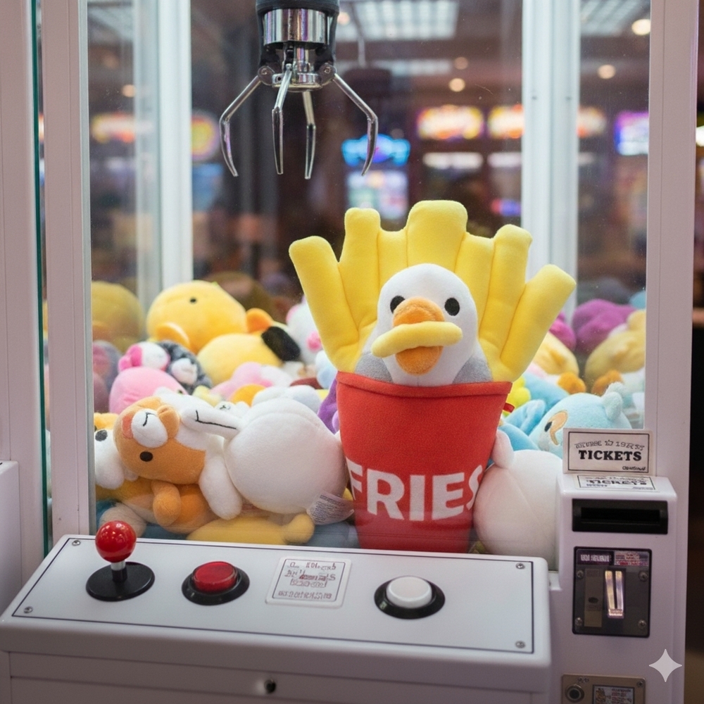 APPLAUSE JAZWARES Plush Seagull In Bucket Of Fries Claw Machine Prize